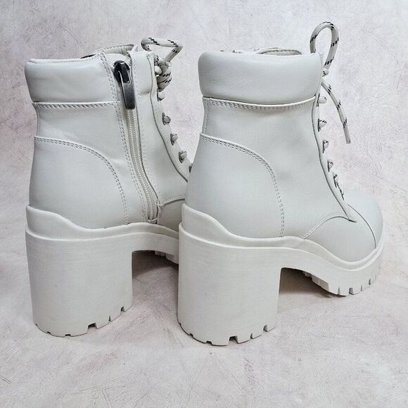 Nine West Quenton 7M Lace-Up Lug Sole Heeled Combat Booties White - Picture 2 of 8